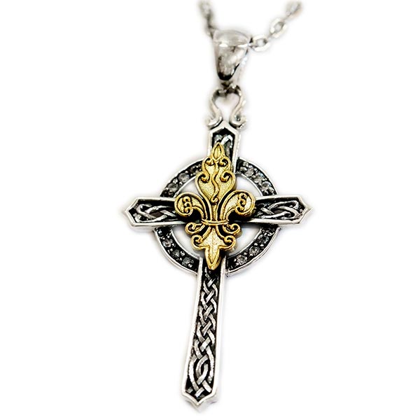 ケルト 十字架 クロス ユリ 紋章 キュービックジルコニア ペンダント ネックレス